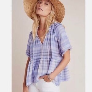 Anthropologie Pilcro & the Letterpress Bette babydoll ruffled plaid blouse